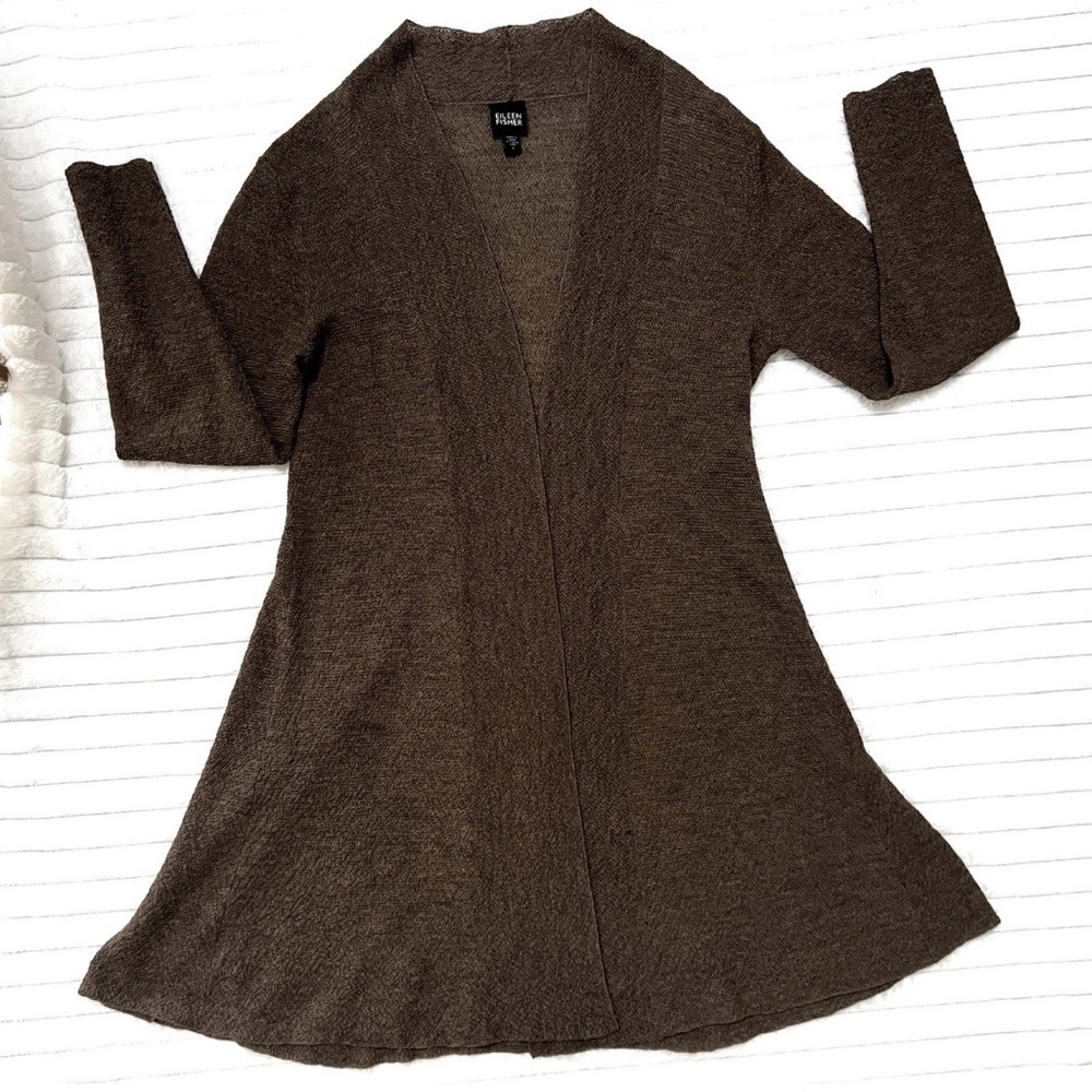 Eileen Fisher Sweater Womens Small  Brown Wool Open Front Cardigan Long Drape